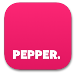ריבוע ורוד עם הכיתוב "PEPPER." במרכז.