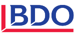 לוגו BDO בכחול עם קווים אדומים וורטיקליים ואופקיים.