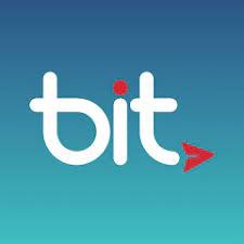 לוגו "bit" בצבע לבן על רקע כחול ירוק.